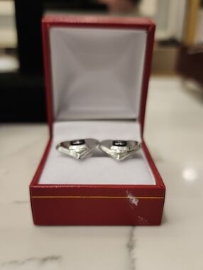 Silver Heart Earrings with Black Onyx Acrylic Accent New